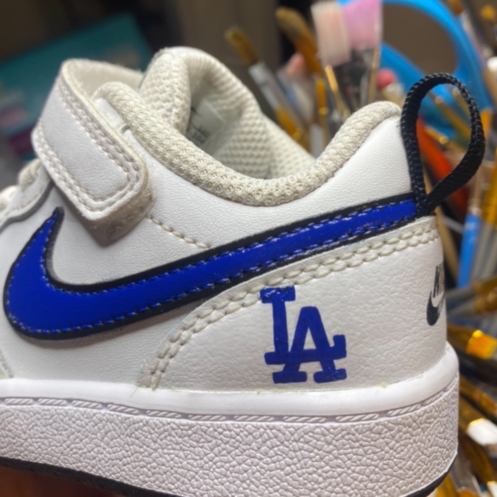 Custom LA Nike shoes.  Blue,white,black